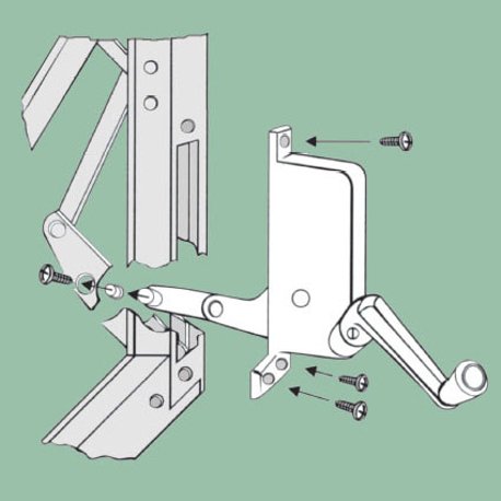 Instructional drawing on how to install the 39-025 awning window crank operator.